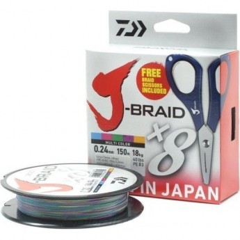 Шнур DAIWA J-Braid X8E-W/SC 0,24мм 150м multicolor + ножницы Шнур DAIWA J-Braid X8E-W/SC 0,24мм 150м multicolor + ножницы