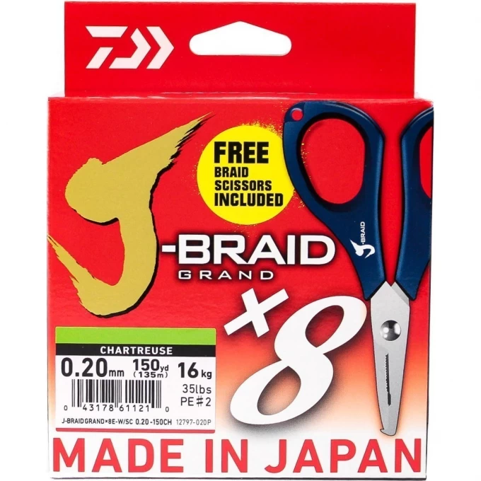 Шнур DAIWA J-Braid X8E-W/SC 0,20мм 135м chartreuse + ножницы 40002639 Шнур DAIWA J-Braid X8E-W/SC 0,20мм 135м chartreuse + ножницы 40002639