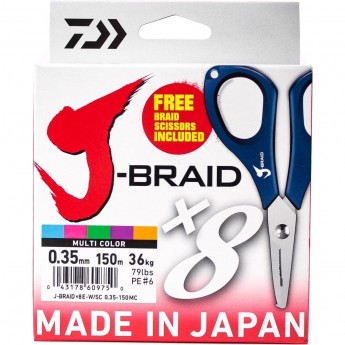 Шнур DAIWA J-Braid X8E-W/SC 0,35мм 150м multicolor + ножницы Шнур DAIWA J-Braid X8E-W/SC 0,35мм 150м multicolor + ножницы